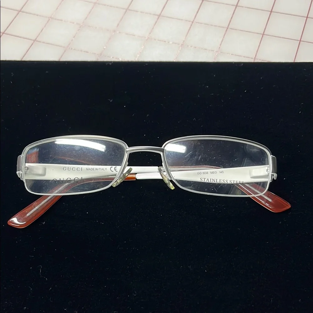 GUCCI GG 1938 MEO Grey/White 53-18-145 Semi Mount Made In Italy Eyeglass Frames